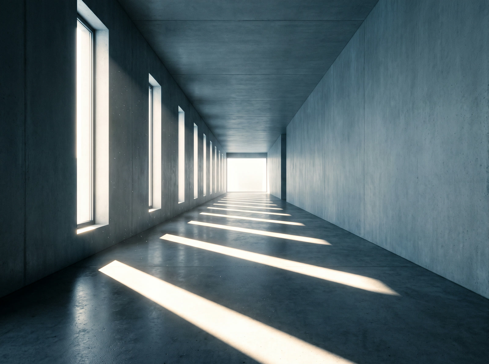 A lit lectern in an empty concrete hall